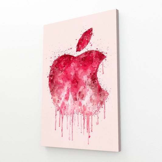 Watercolor Blush Logo Apple Canvas Art – angled canvas view on white background