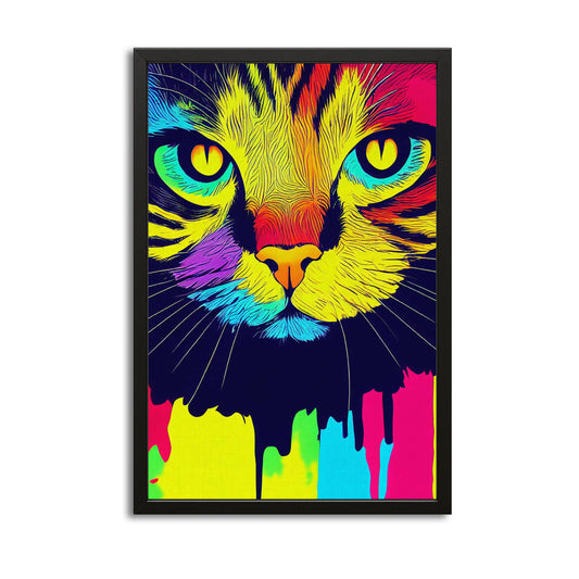 Color Drip Cat Art — contemporary canvas print in blue tones, canvas print on white background