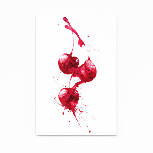 Watercolor Cherry Splash Fruit Wall Decor – angled canvas view on white background