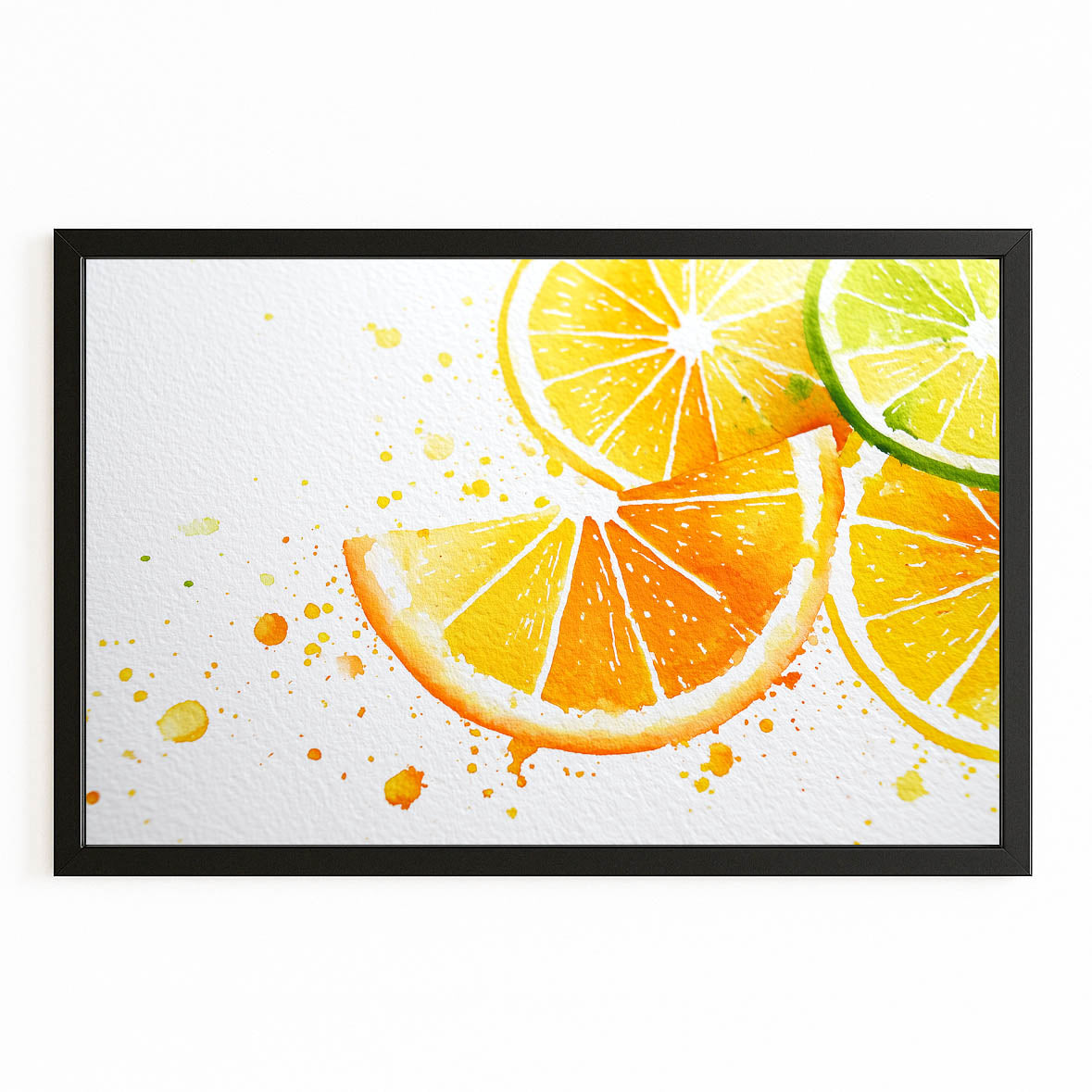 Watercolor Citrus Slices Fruit Canvas Art – with Premium Black frame on white background
