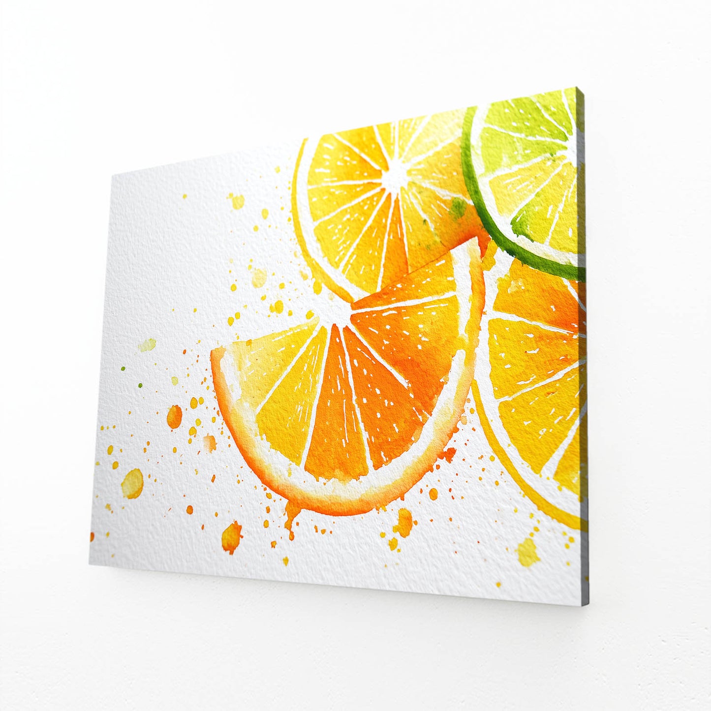 Watercolor Citrus Slices Fruit Canvas Art – angled canvas view on white background