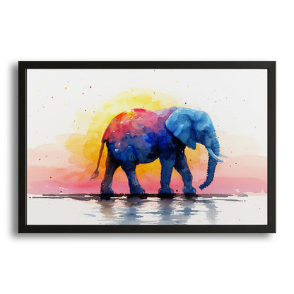 Watercolor Elephant Sunset Art
