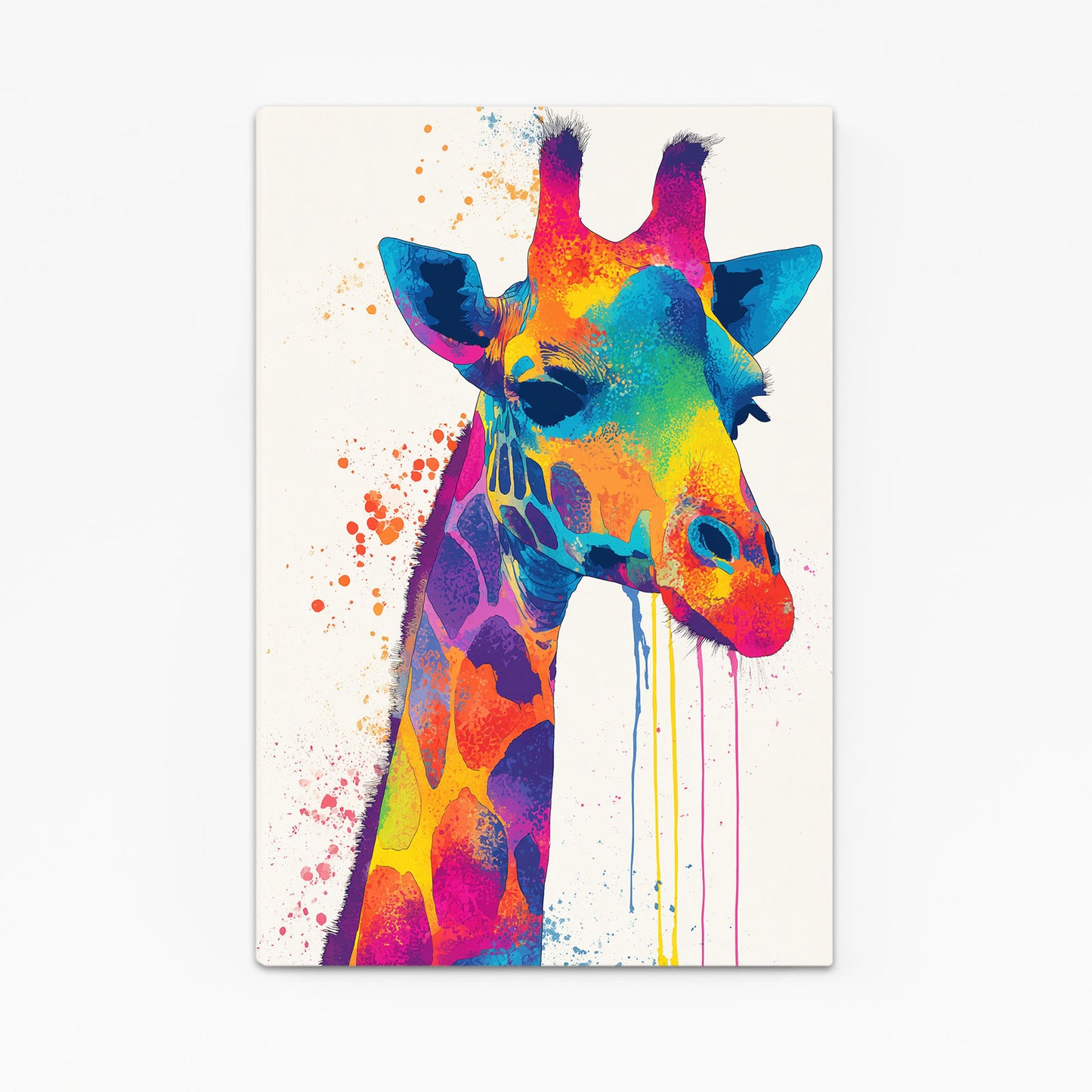 Colorful abstract giraffe painting on a white background