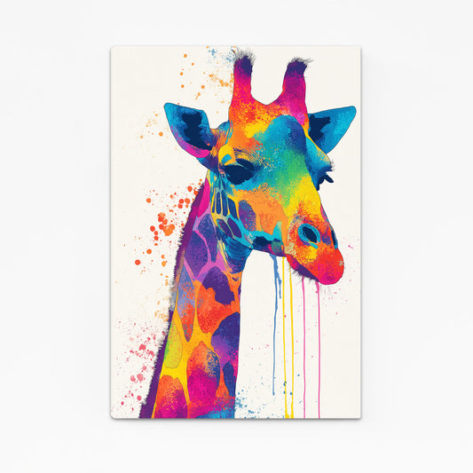 Colorful abstract giraffe painting on a white background