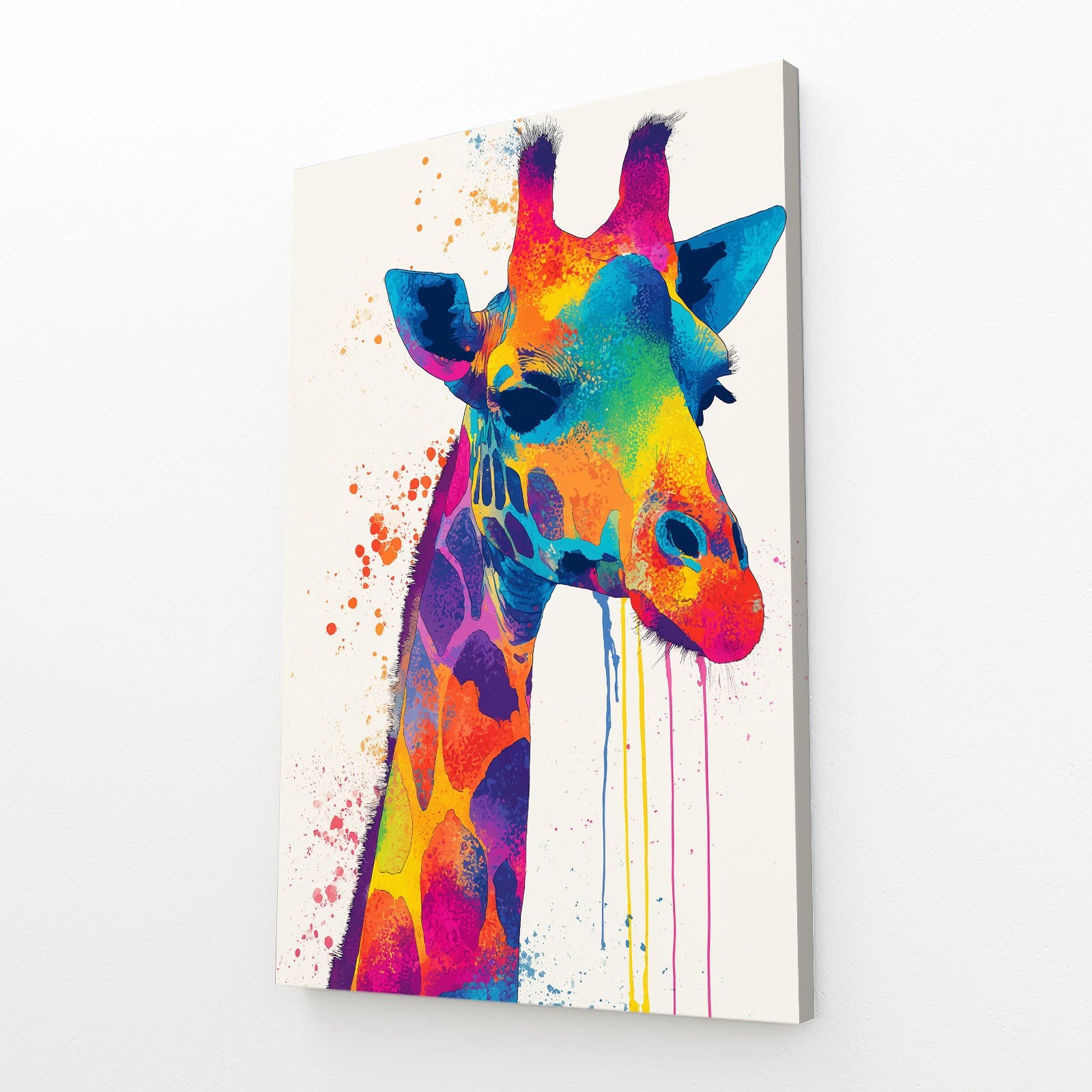 Colorful abstract giraffe painting on a white background