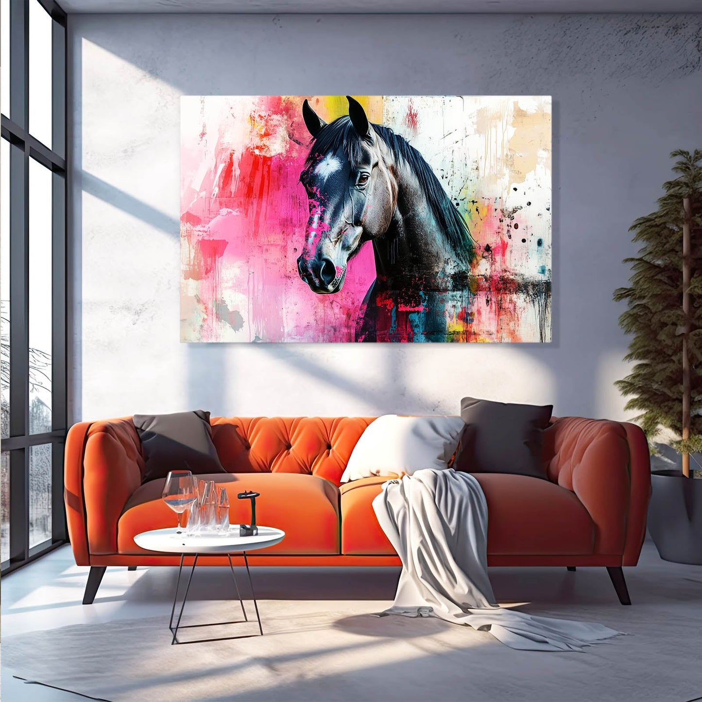 Watercolor Horse Prints – angled canvas view on white background