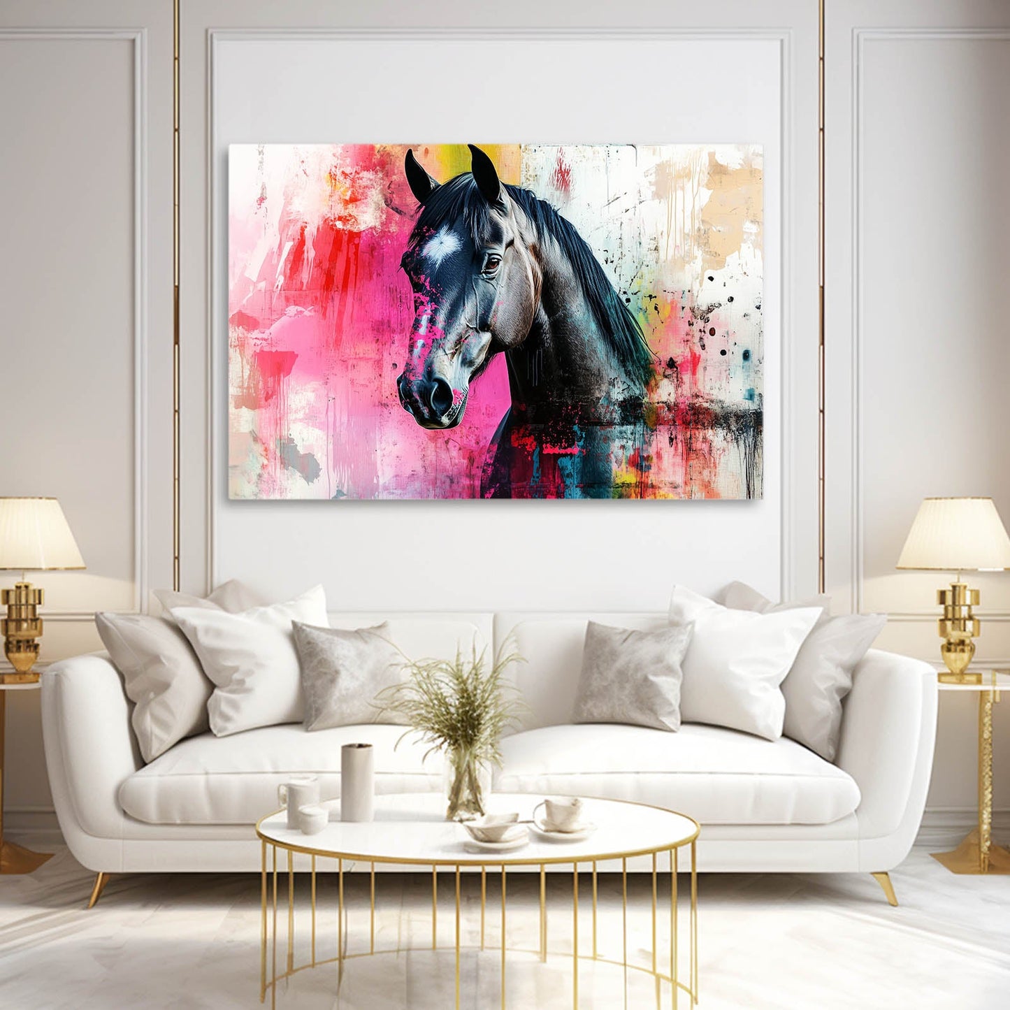 Watercolor Horse Prints – angled canvas view on white background