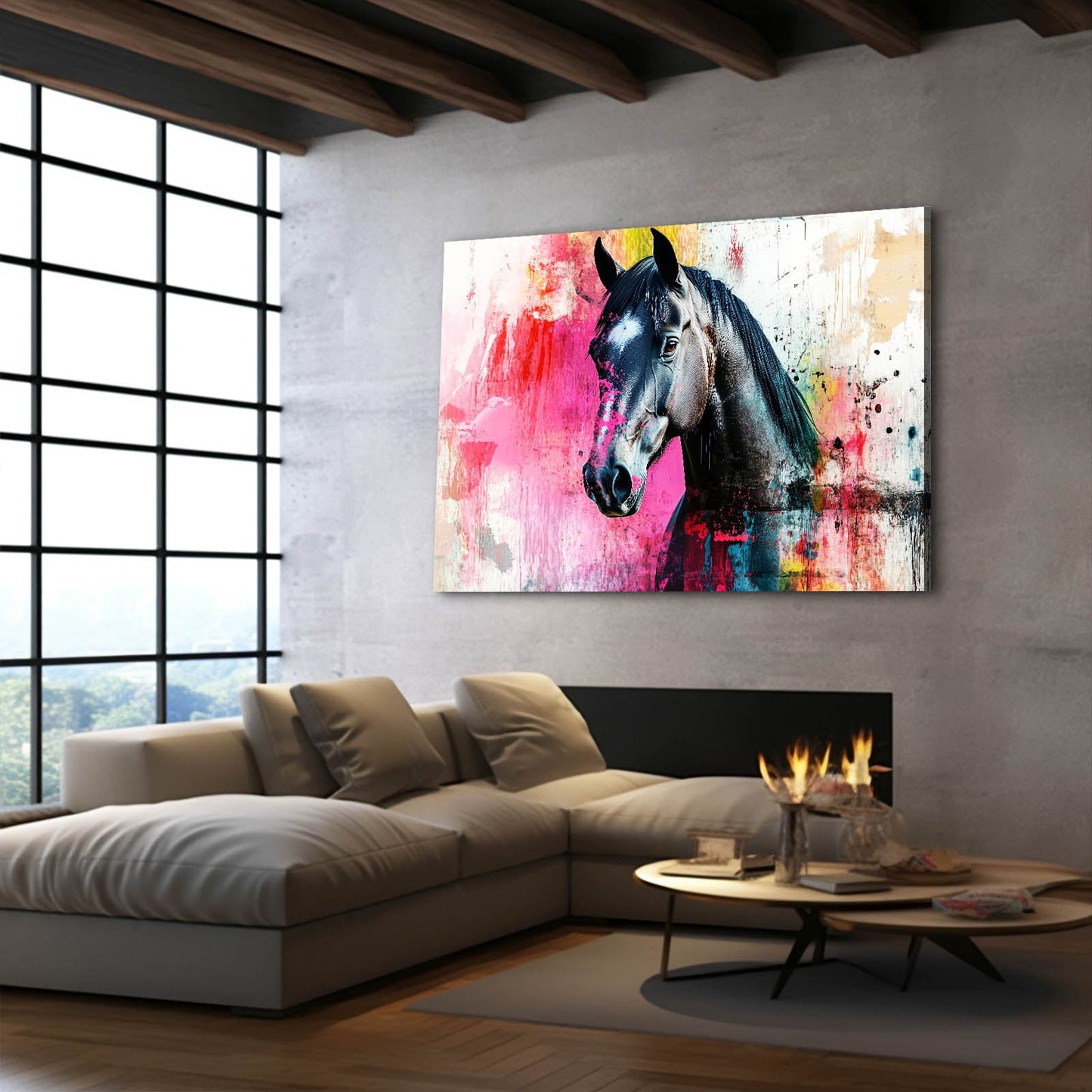 Watercolor Horse Prints – angled canvas view on white background