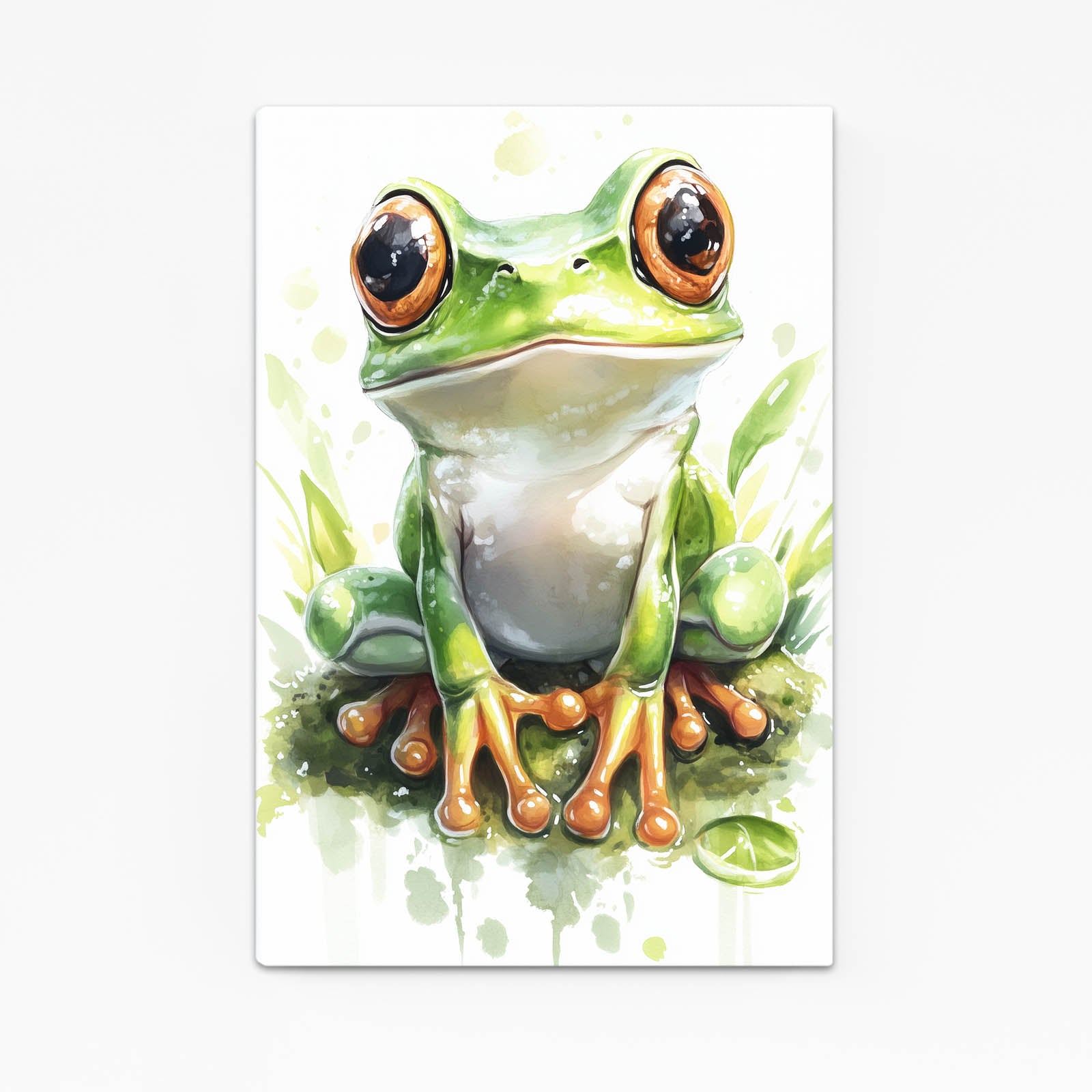 Watercolor Leaf Frog Canvas Art – canvas print on white background