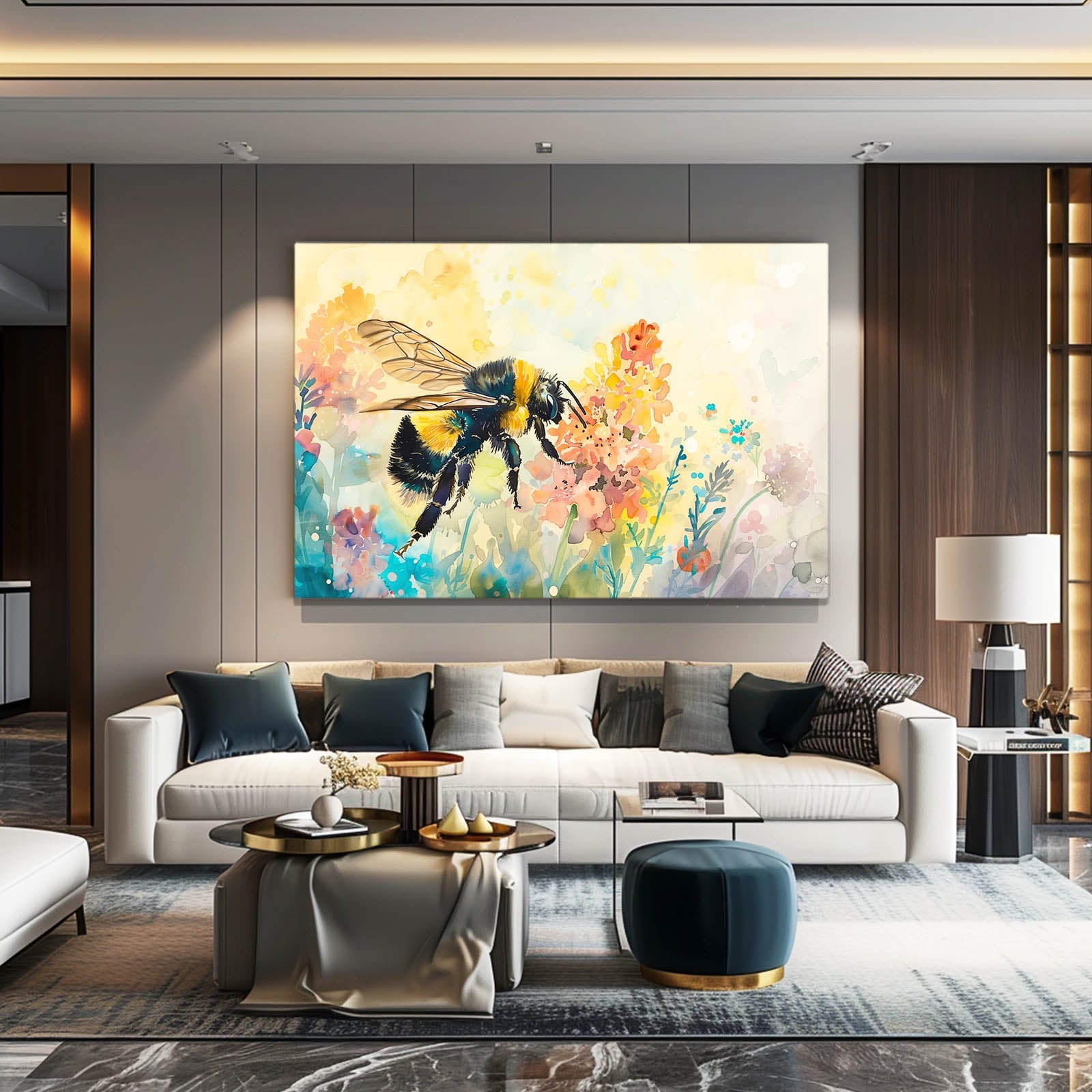 Watercolor Meadow Bee Art