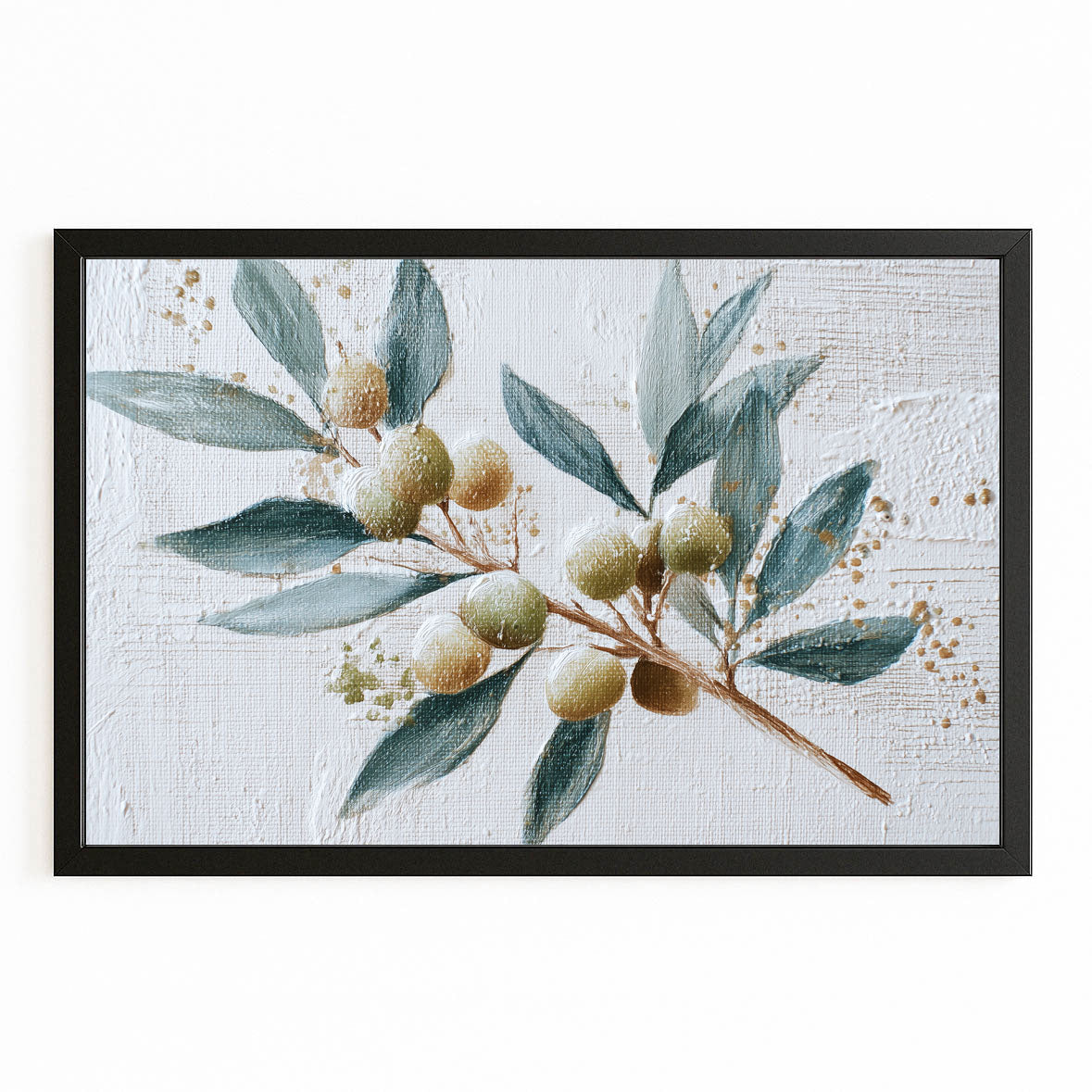 Watercolor Olive Branch Fruit Prints – with Premium Black frame on white background