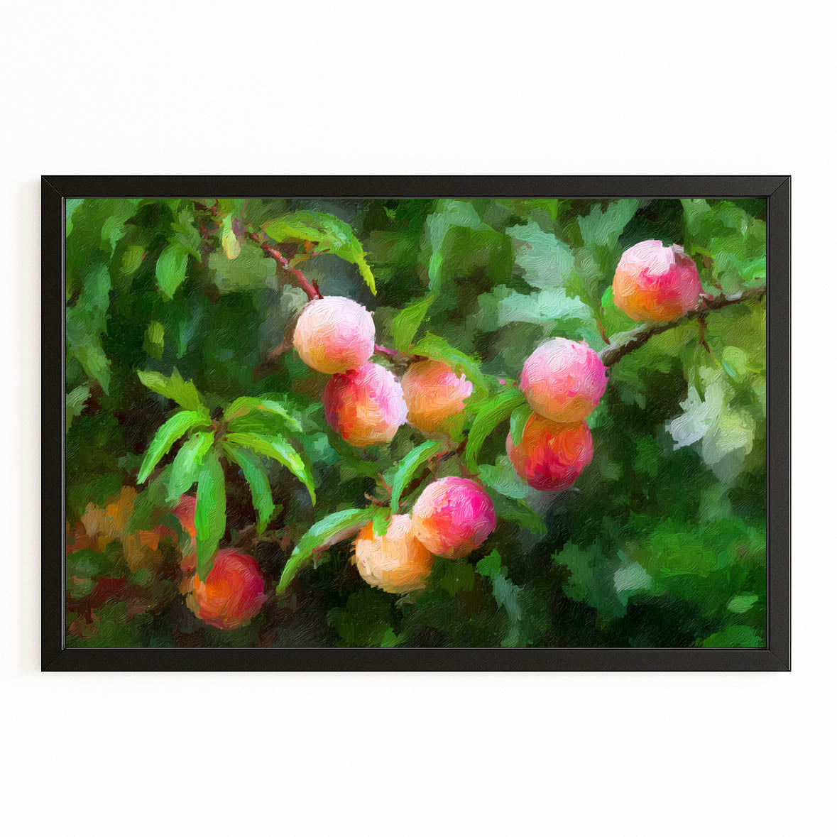 Watercolor Peach Orchard Fruit Canvas – with Premium Black frame on white background