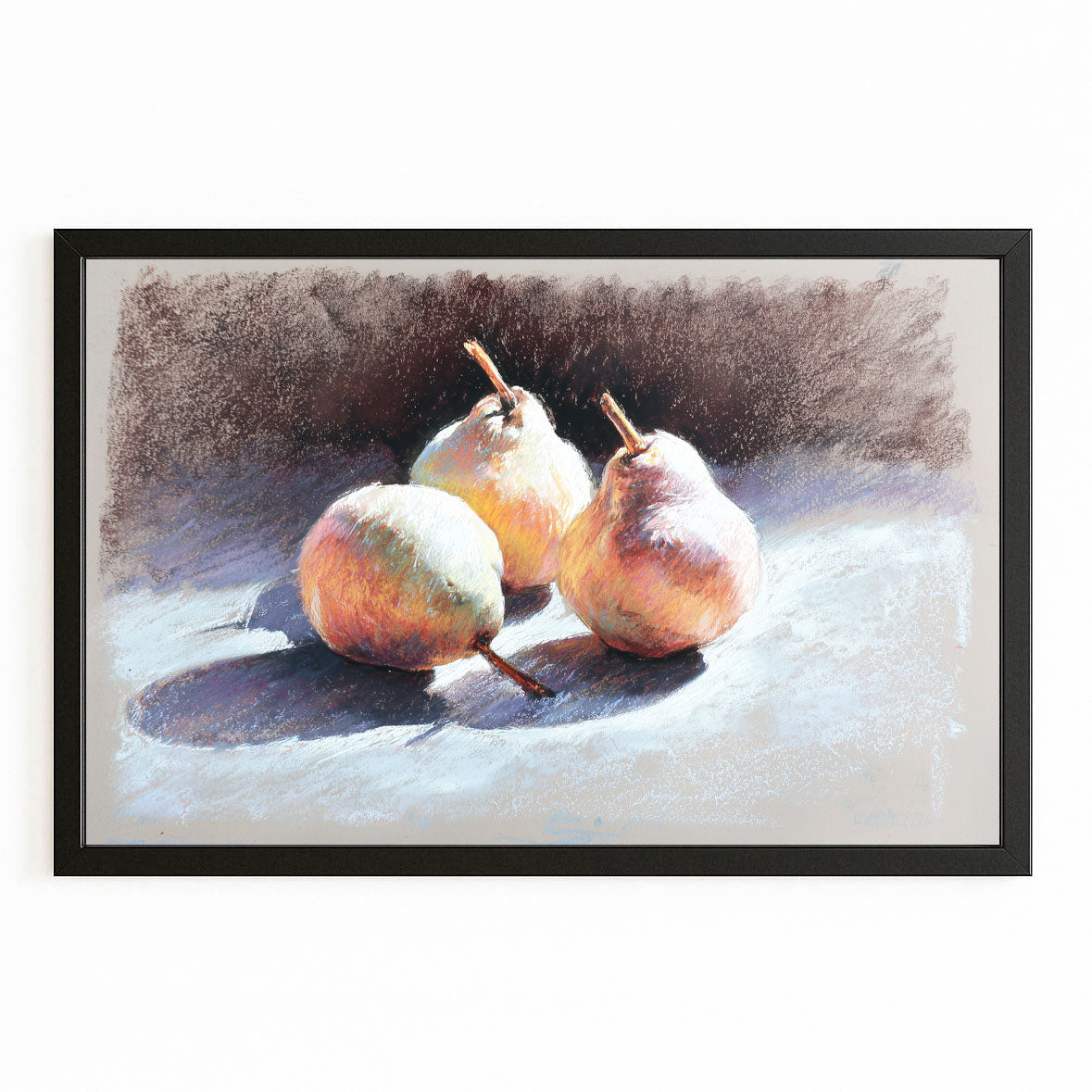 Watercolor Pear Still Fruit Prints – with Premium Black frame on white background
