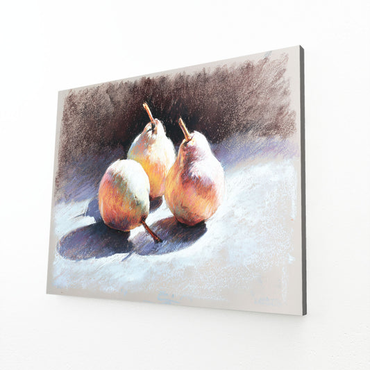 Watercolor Pear Still Fruit Prints – angled canvas view on white background