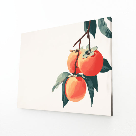 Watercolor Persimmon Branch Fruit Wall Decor – angled canvas view on white background