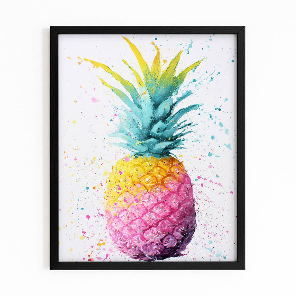 Watercolor Pineapple Fruit Canvas – with Premium Black frame on white background