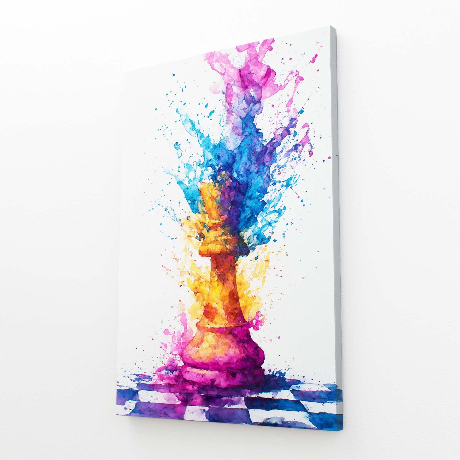 Watercolor Splash King Chess Wall Art – canvas print on white background