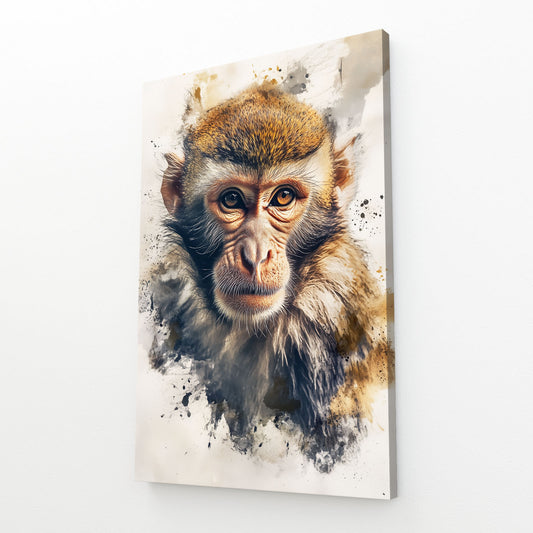 Watercolor Study Monkey Canvas – angled canvas view on white background