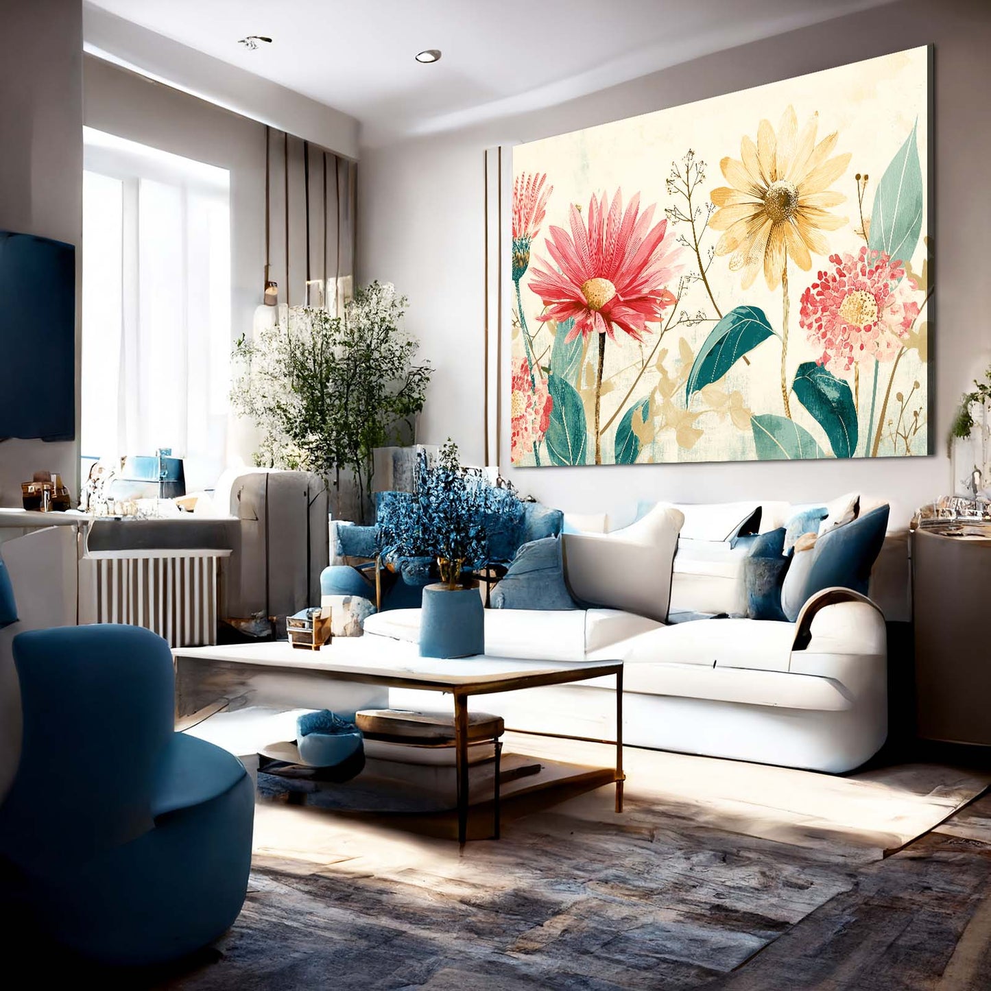 Watercolor Wildflowers Farmhouse Prints – styled in a furnished interior