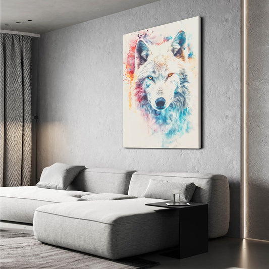 Watercolor Wolf Art — watercolor canvas print in white tones, view 3