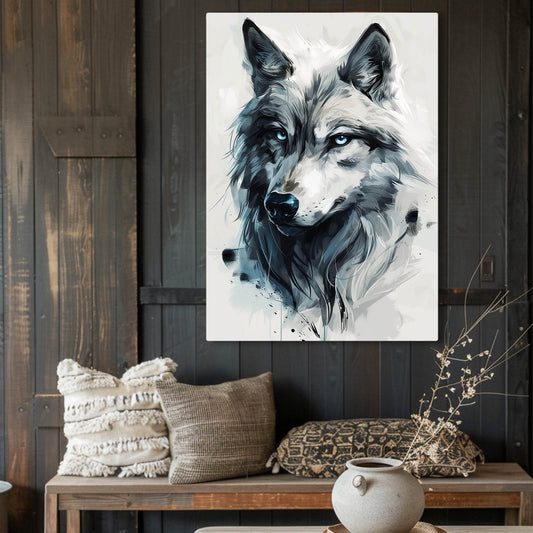 Watercolor Wolf Wall Art — watercolor canvas print in white tones, view 3