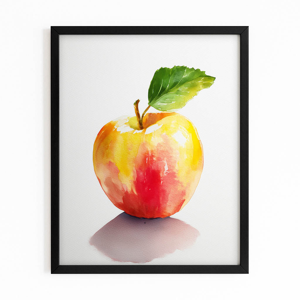 Watercolor Yellow Apple Prints – with Premium Black frame on white background