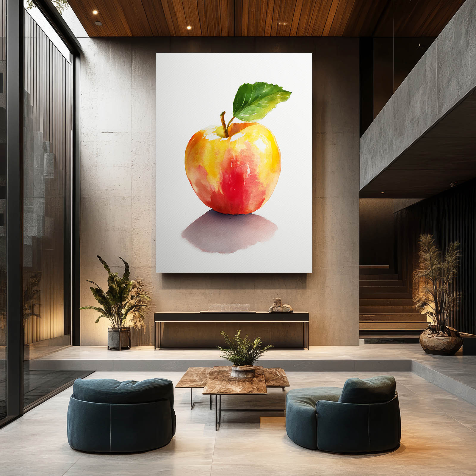 Watercolor Yellow Apple Prints – styled in a furnished interior
