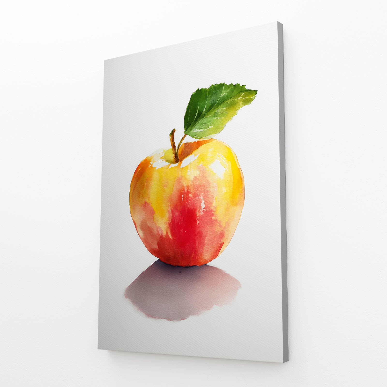 Watercolor Yellow Apple Prints – angled canvas view on white background