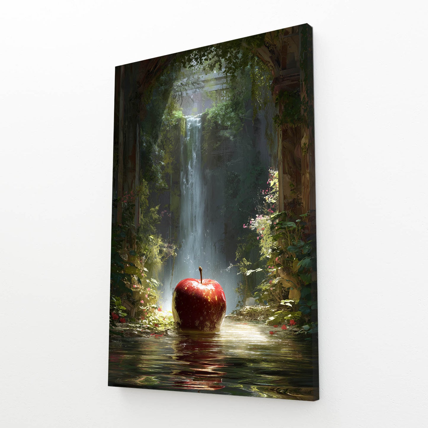 Waterfall Grotto Apple Canvas Art – angled canvas view on white background
