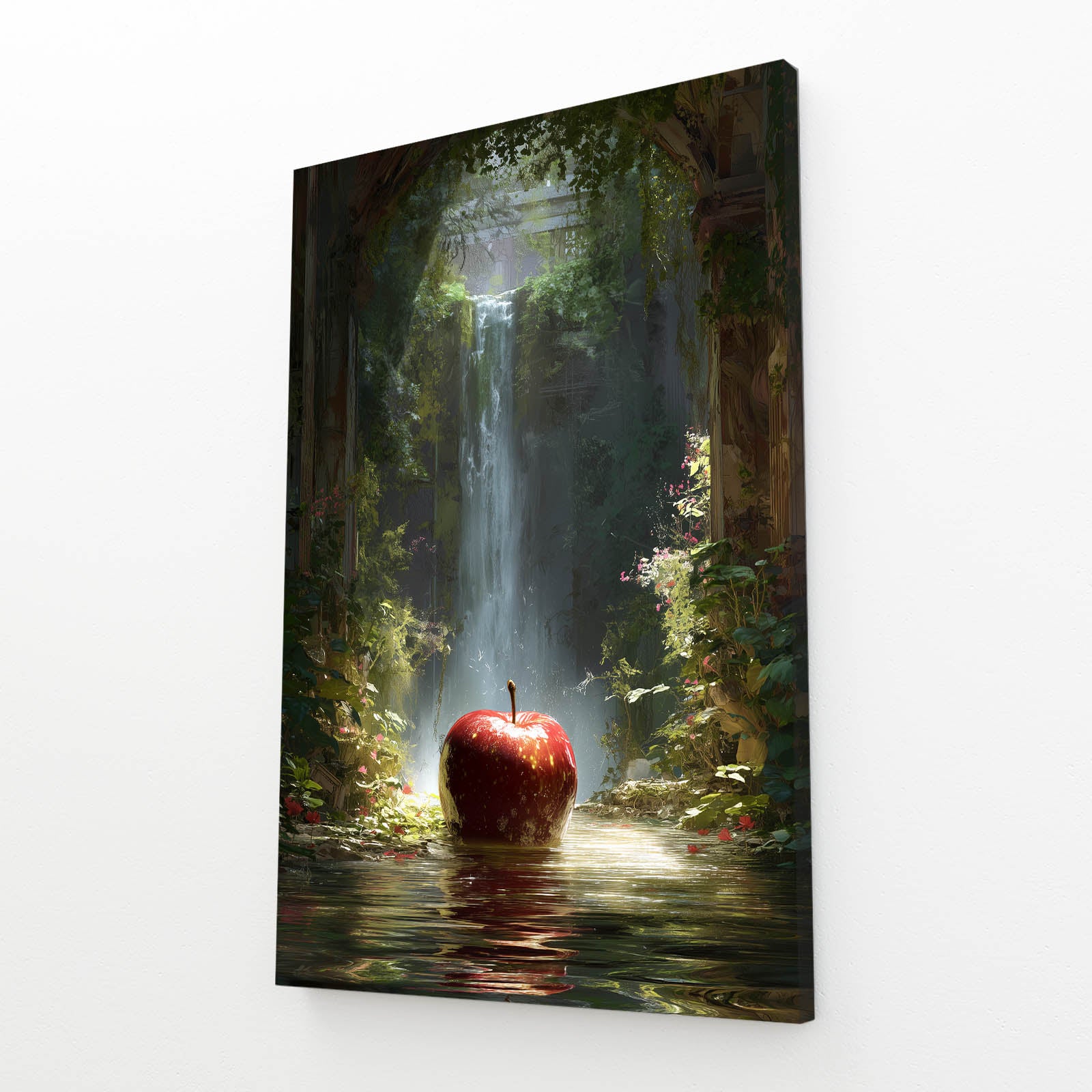 Waterfall Grotto Apple Canvas Art – angled canvas view on white background