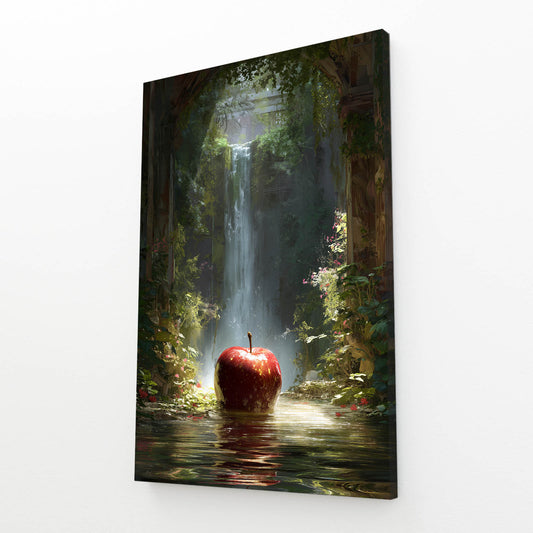 Waterfall Grotto Apple Canvas Art – angled canvas view on white background