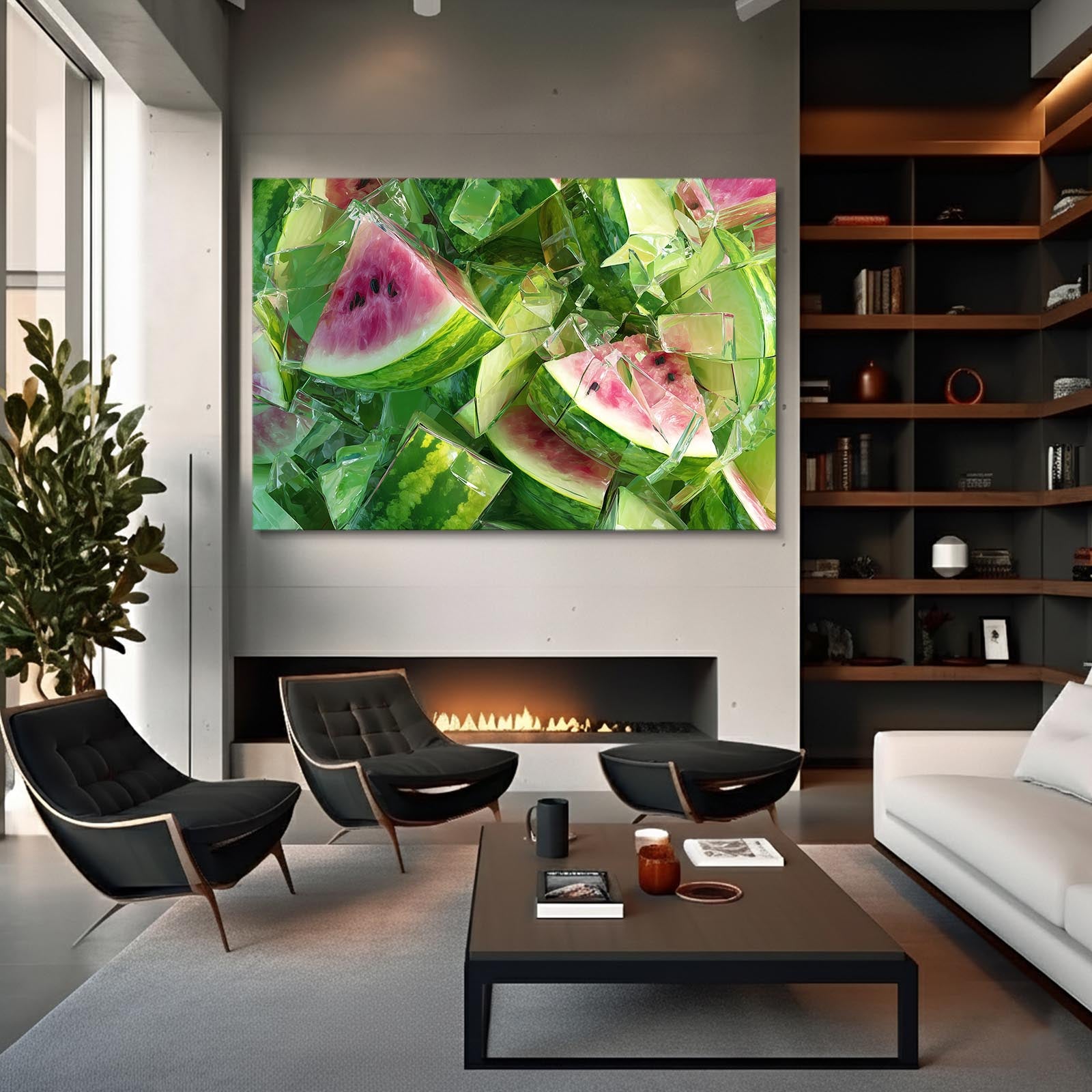 Watermelon Chunks Fresh Fruit Canvas – styled in a furnished interior