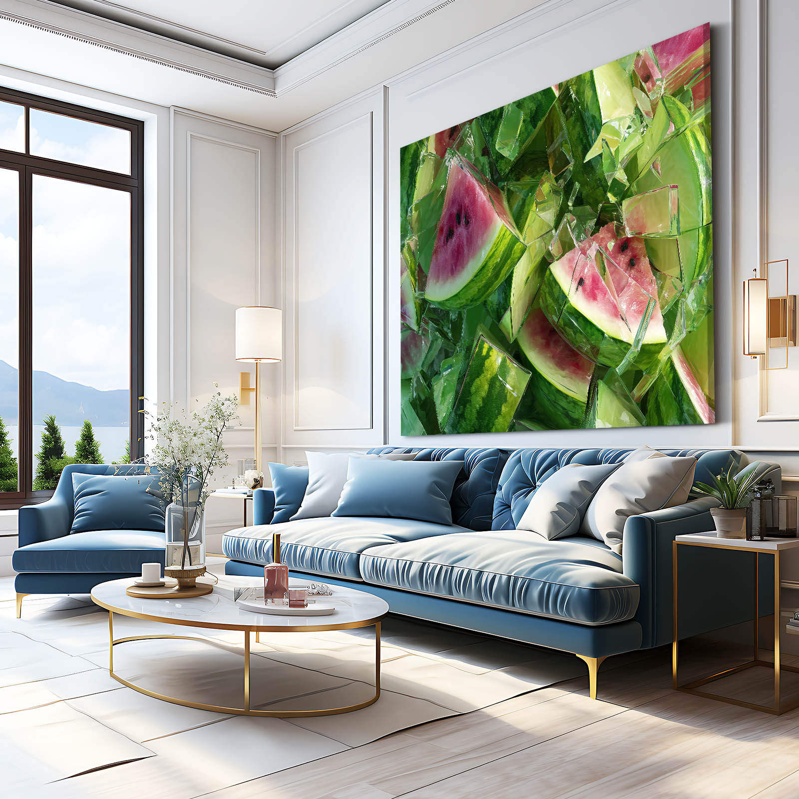 Watermelon Chunks Fresh Fruit Canvas – styled in a furnished interior