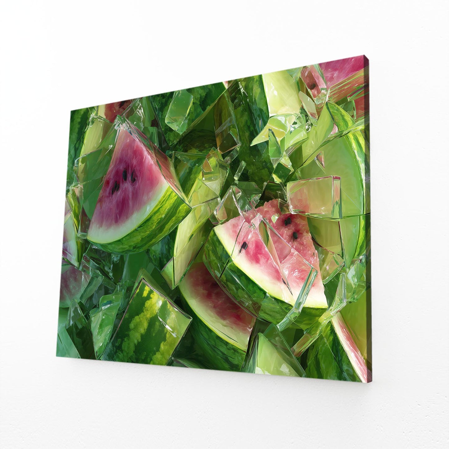 Watermelon Chunks Fresh Fruit Canvas – angled canvas view on white background