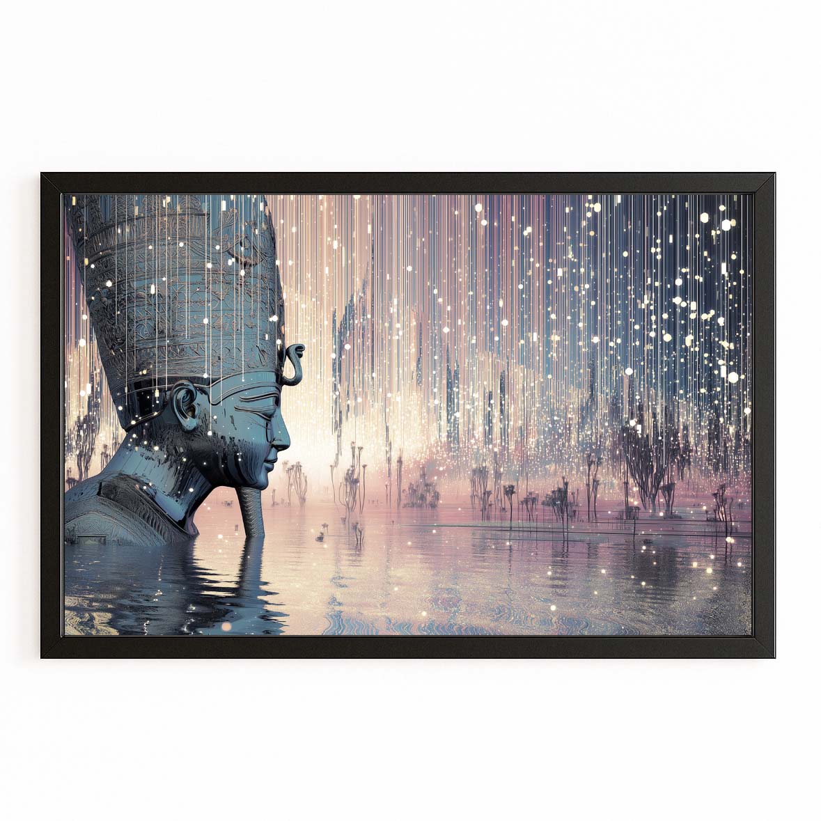 Weathered Hieroglyph Abstract Egyptian Wall Decor – with Premium Black frame on white background
