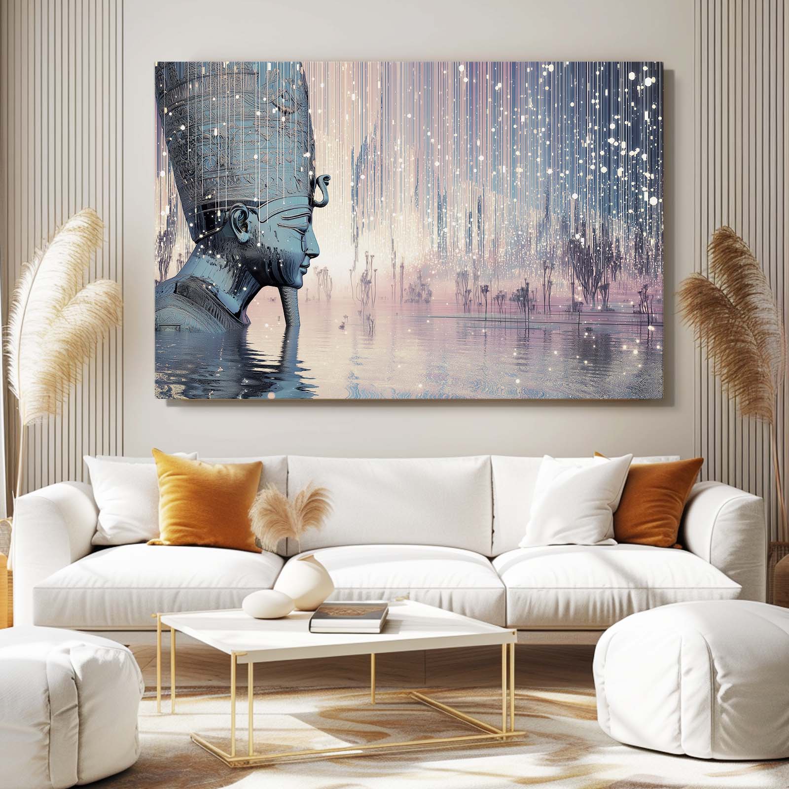 Weathered Hieroglyph Abstract Egyptian Wall Decor – styled in a furnished interior