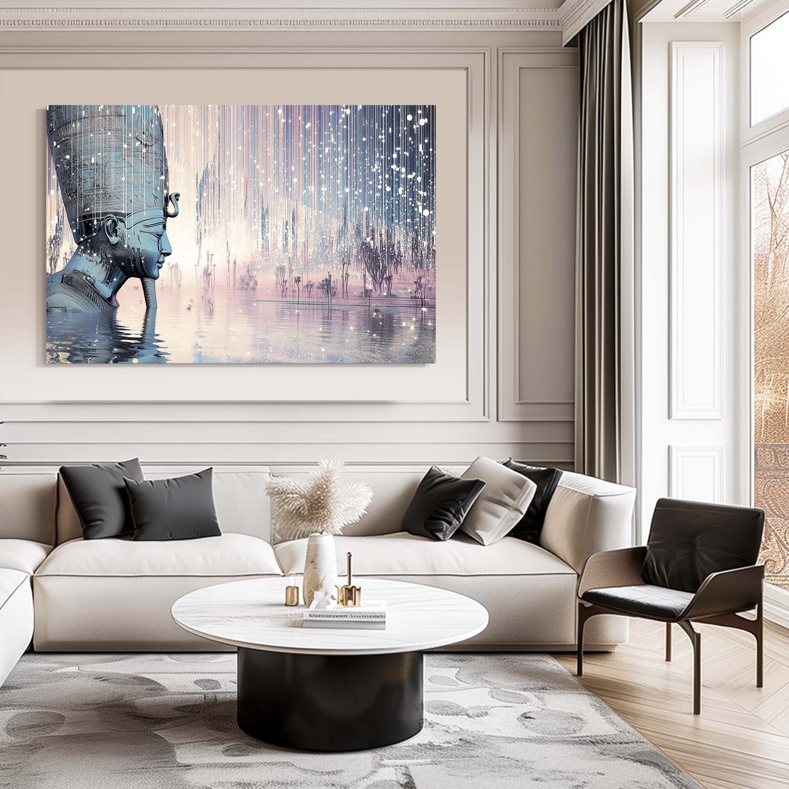 Weathered Hieroglyph Abstract Egyptian Wall Decor – styled in a furnished interior
