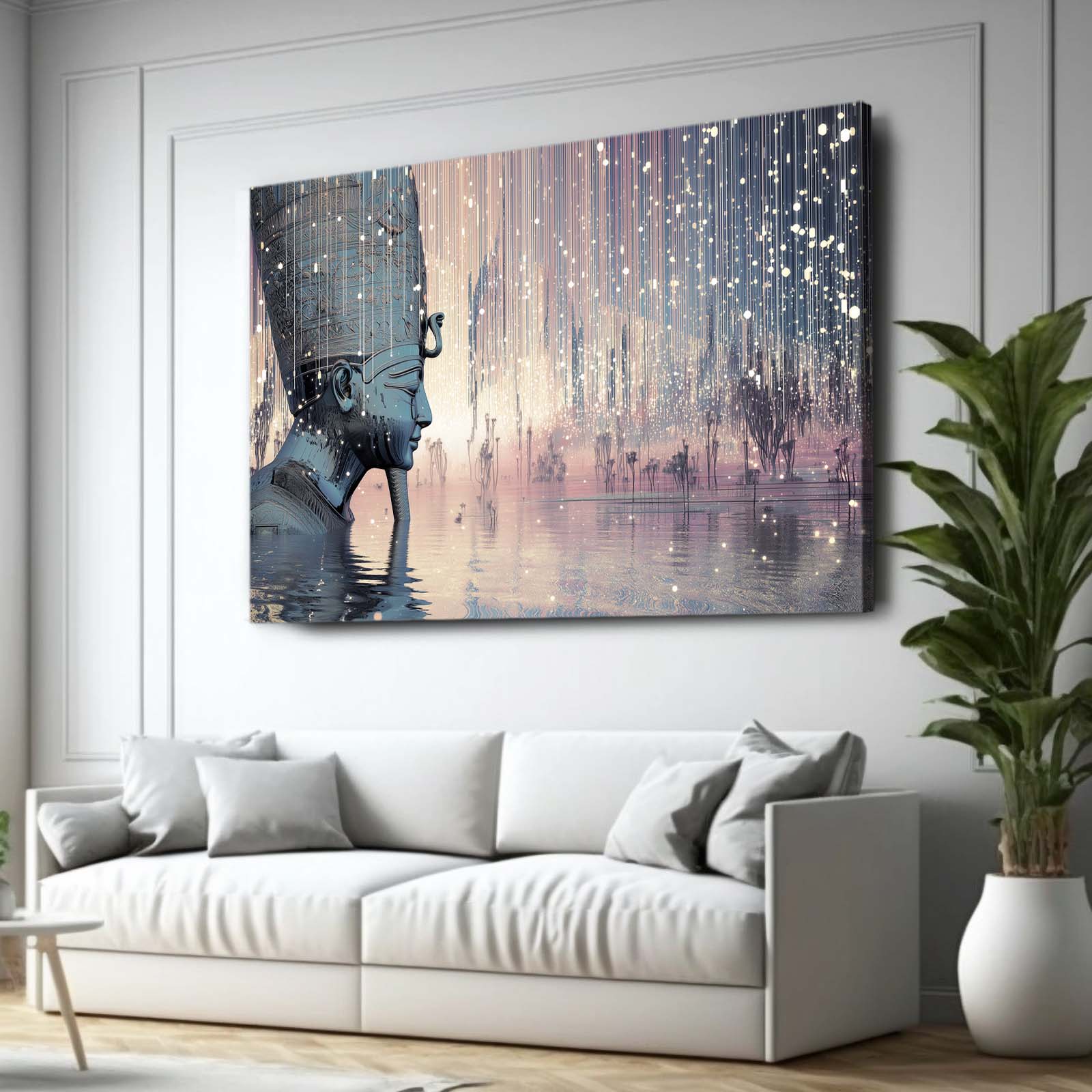 Weathered Hieroglyph Abstract Egyptian Wall Decor – styled in a furnished interior
