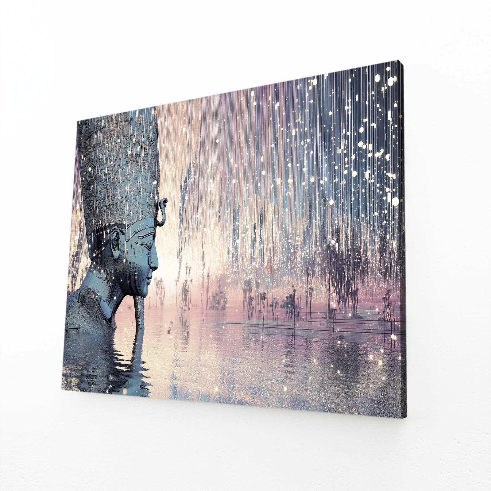 Weathered Hieroglyph Abstract Egyptian Wall Decor – angled canvas view on white background