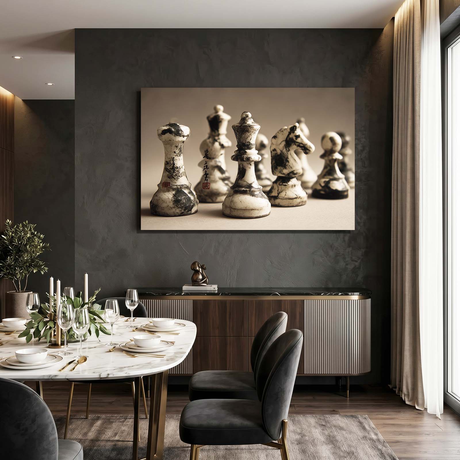 Weathered Stone Set Chess Wall Decor – styled in a furnished interior