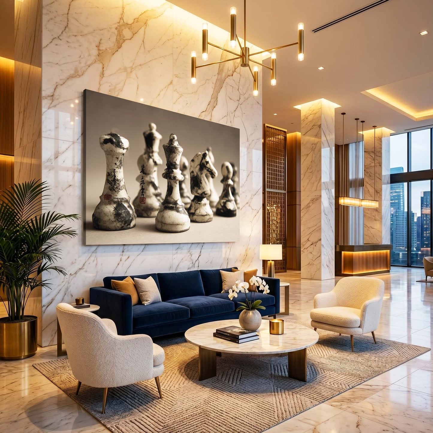 Weathered Stone Set Chess Wall Decor – styled in a furnished interior