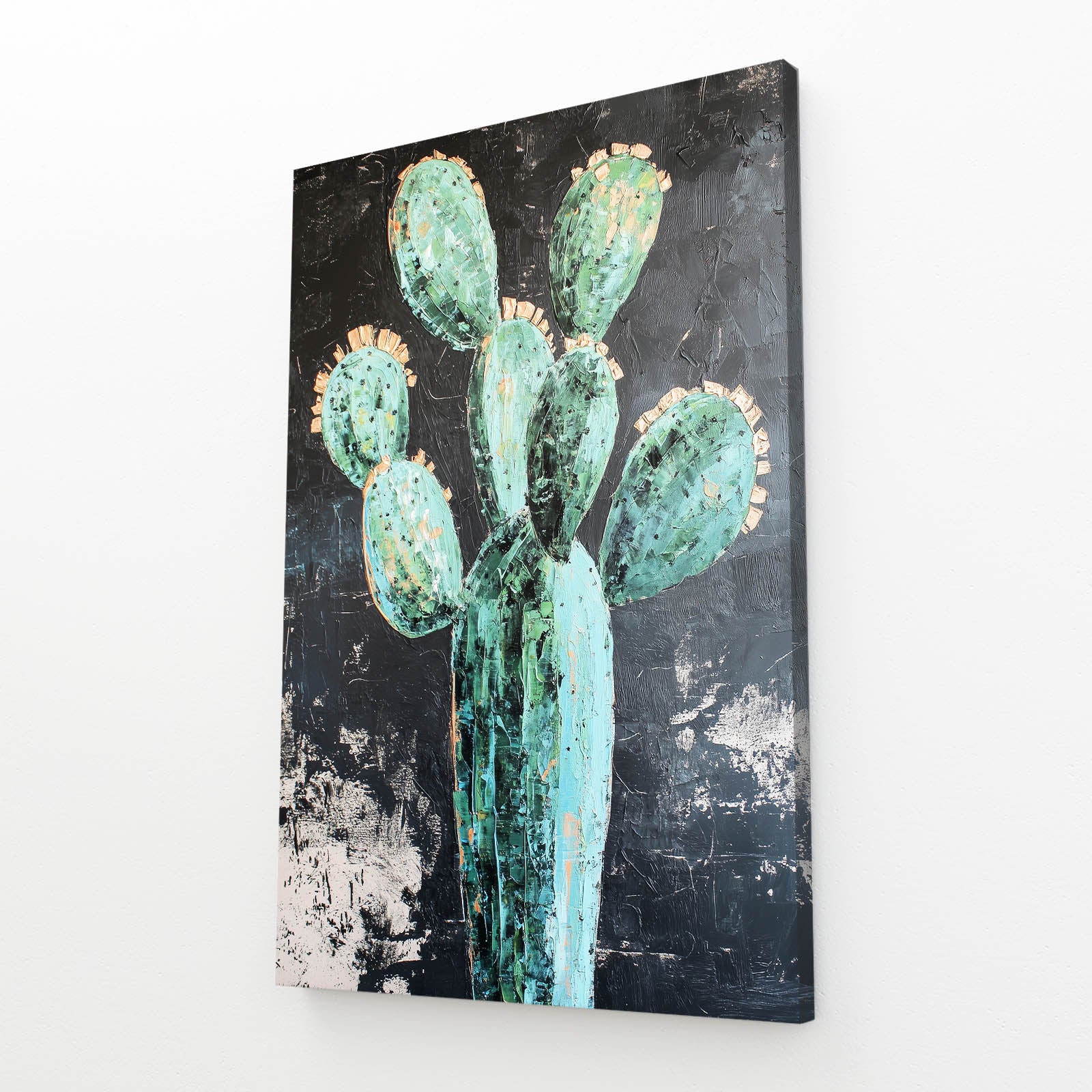 Weathered Teal Paddle Cactus Canvas – angled canvas view on white background