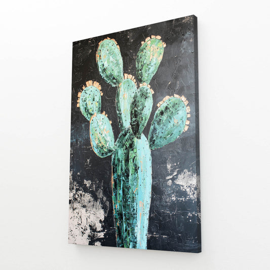 Weathered Teal Paddle Cactus Canvas – angled canvas view on white background
