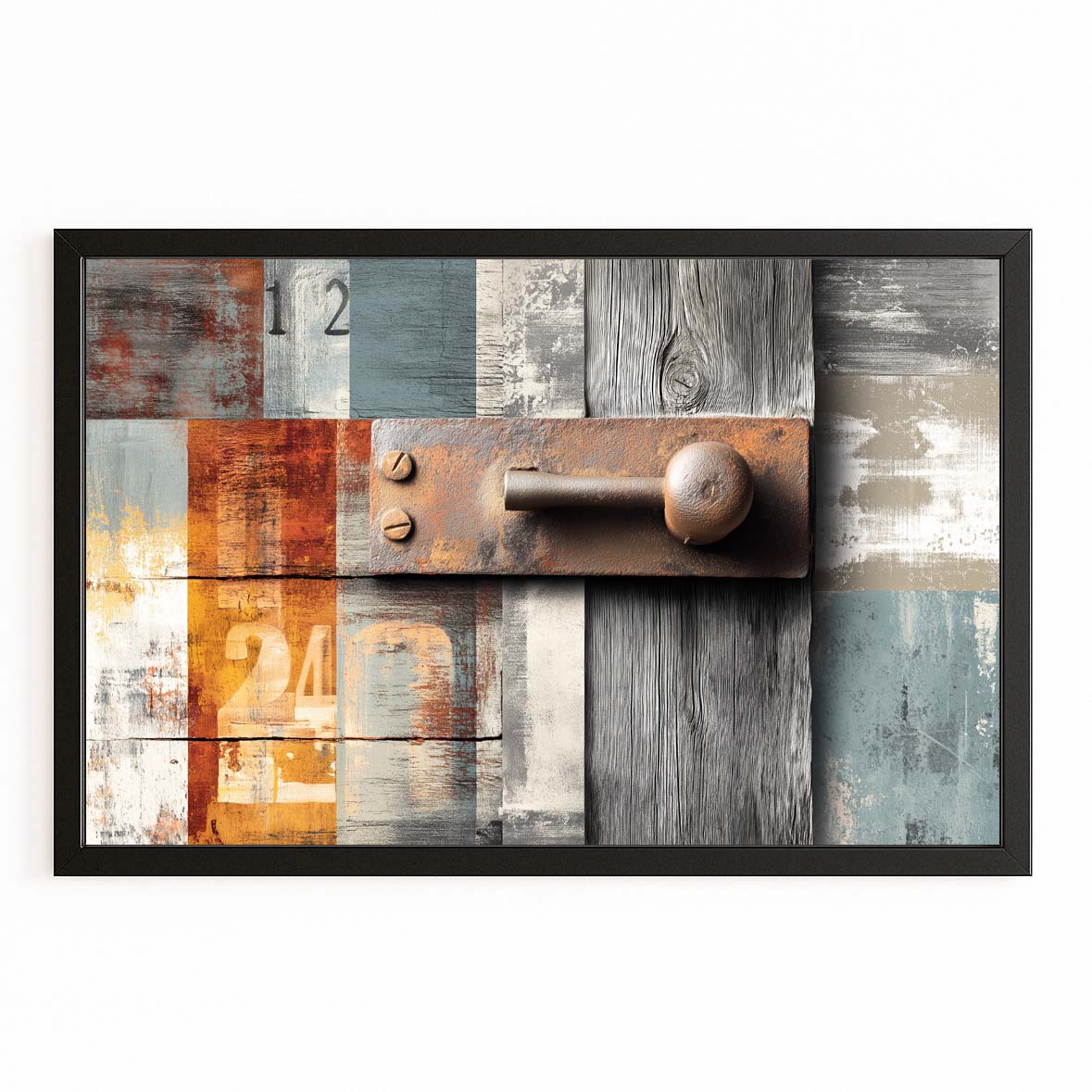 Weathered Wood Panels Farmhouse Wall Decor – with Premium Black frame on white background