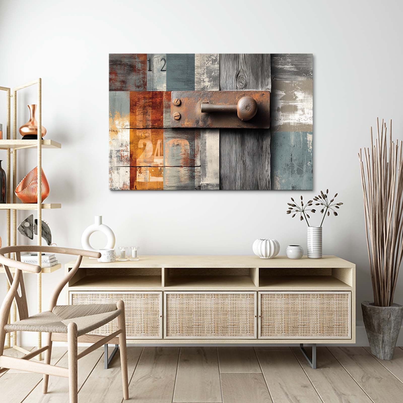 Weathered Wood Panels Farmhouse Wall Decor – styled in a furnished interior