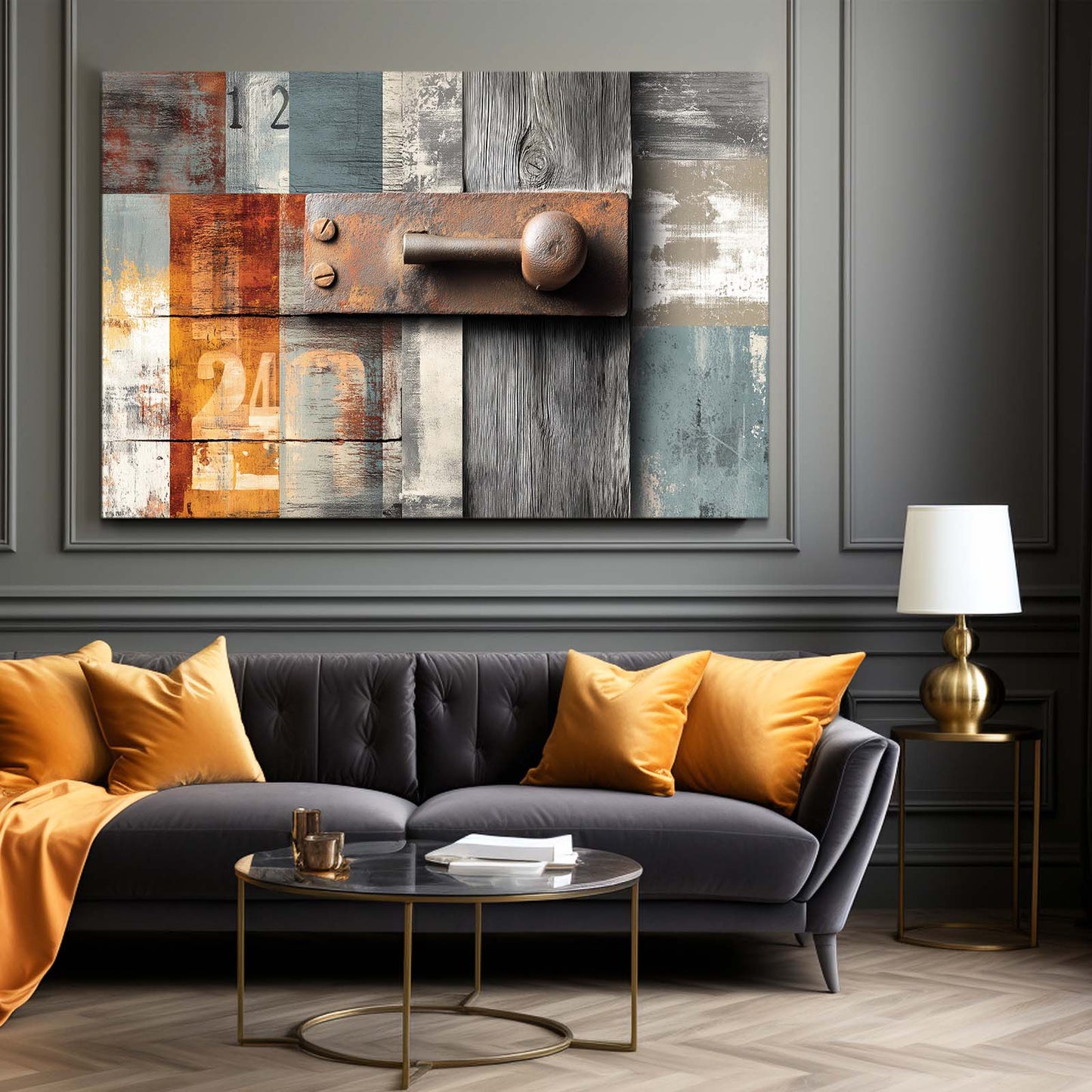Weathered Wood Panels Farmhouse Wall Decor – styled in a furnished interior