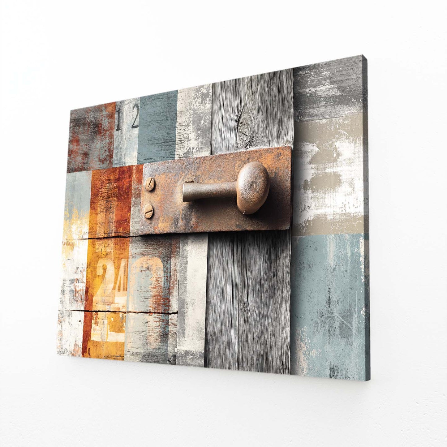 Weathered Wood Panels Farmhouse Wall Decor – angled canvas view on white background
