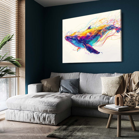 Whale Art Abstract — abstract canvas print in white tones, view 3