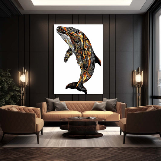Whale Art Tribal — abstract canvas print in white tones, view 3