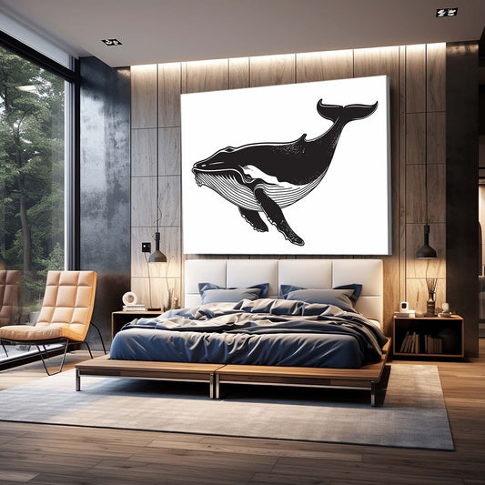 Whale Black And White Art — black and white canvas print in white tones, view 3